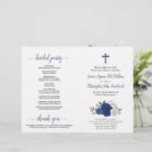 Blue Boho Rose DIY Fold Katholic Wedding Program (Stehend Vorderseite)