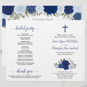 Blue Boho Rose DIY Fold Katholic Wedding Program