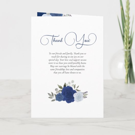 Blue Boho Rose & Foto Elegante Hochzeit Programm (Rückseite)