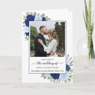 Blue Boho Rose & Foto Elegante Hochzeit Programm