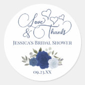 Blue Boho Rose Liebe & Danke Brautparty Runder Aufkleber (Vorderseite)