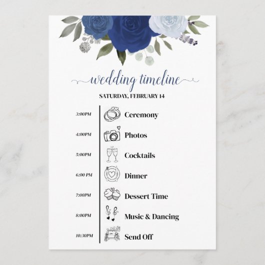 Blue Boho Roses Wedding Events & Timeline Programm (Rückseite)