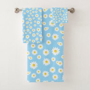 Blue Boho Spring Daisies Pattern Badhandtuch Set