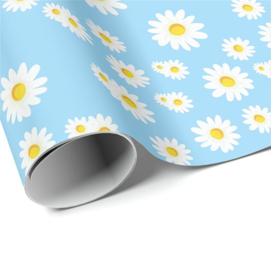 Blue Boho Spring Daisies Pattern Geschenkpapier (Rolleneckpunkt)