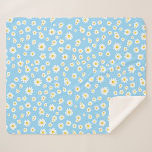 Blue Boho Spring Daisies Pattern Sherpadecke (Vorderseite (Horizontal))