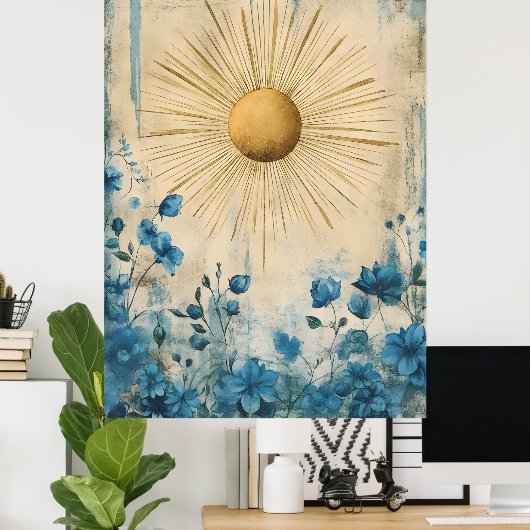Blue Boho Sunshine" (or sometimes "Boho Sun Blue") Poster (Heimbüro)