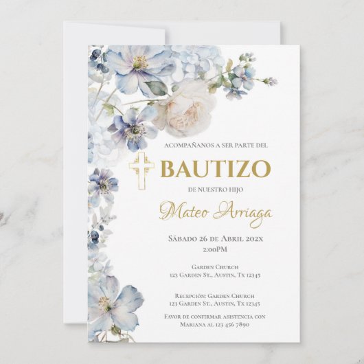 Blue Boho Taufe Einladung (Vorderseite)