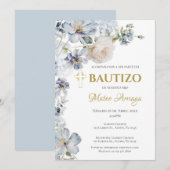 Blue Boho Taufe Einladung (Vorne/Hinten)