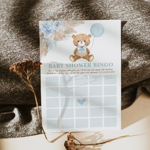 Blue Boho Teddy Bear Bingo Baby Showspielkarte Einladung