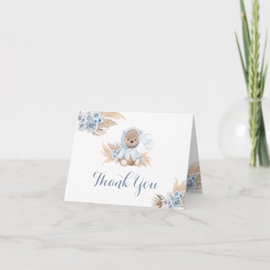 Blue Boho Teddy Bear geklappt Danke Karte (Vorderseite)