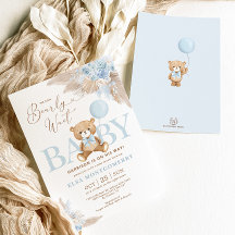 Blue Boho Teddy Bear Pampas Grass Boy Baby Dusche