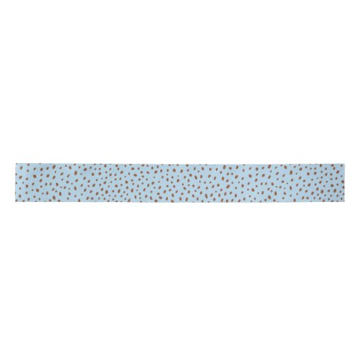 Blue & Boho Terracotta Brown Dots Baby Dusche Satinband (Vorderseite)