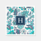 Blue Boho Vintag Floral Mit Monogramm Serviette (Vorderseite)