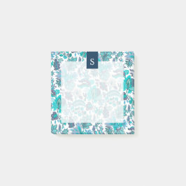 Blue Boho Vintag Floral Monogramm Post-it Klebezettel