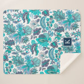 Blue Boho Vintag Floral Monogramm Sherpadecke (Vorderseite (Horizontal))