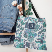 Blue Boho Vintag Floral Monogramm Tasche