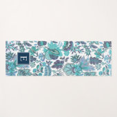 Blue Boho Vintag Floral Monogramm Yogamatte (Vorderseite (Horizontal))