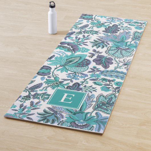 Blue Boho Vintag Floral Monogramm Yogamatte (Beispiel)