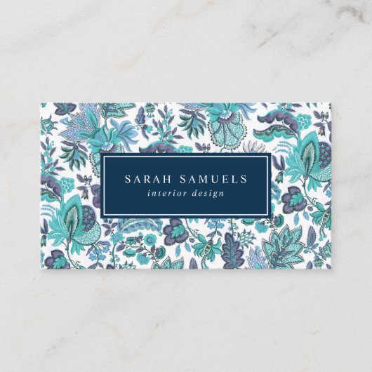Blue Boho Vintag Floral Visitenkarte (Vorderseite)