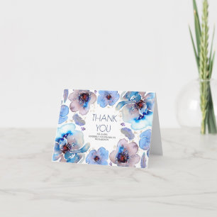 Blue Boho Watercolor Floral Wedding Vielen Dank Dankeskarte