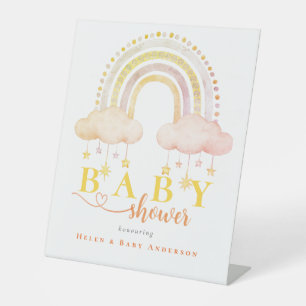 Blue Boho Watercolor Rainbow Baby Dusche Sockelschild