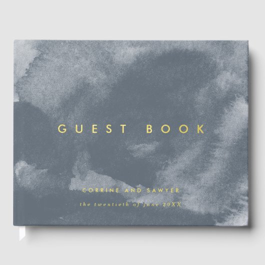Blue Boho Watercolor Wedding Gold Foil Gästebuch (Vorderseite)