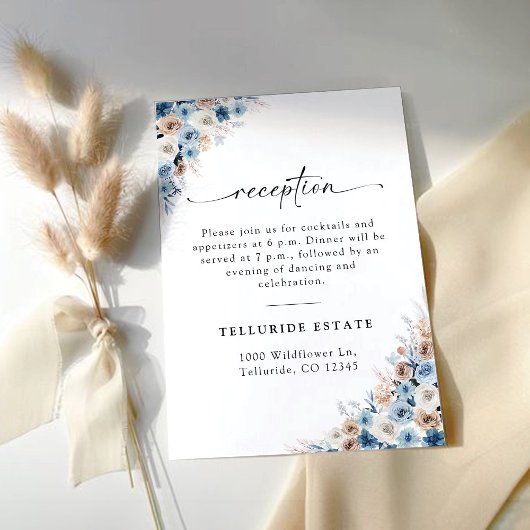 Blue Boho Wedding Reception Card Begleitkarte