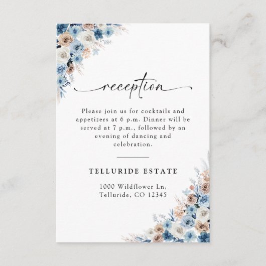 Blue Boho Wedding Reception Card Begleitkarte (Vorderseite)