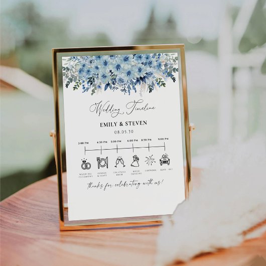 Blue Boho Wedding Timeline Sign Sockelschild