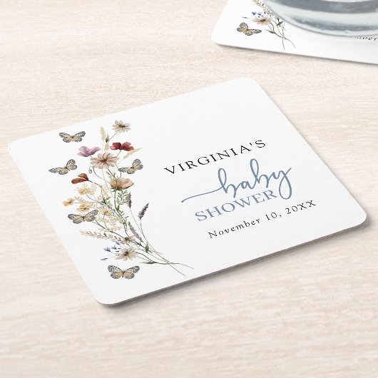 Blue Boho Wildblume Baby Dusche Untersetzer