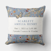 Blue Boho Wildblume Baby Stats Kissen (Vorderseite)