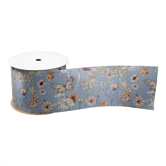 Blue Boho Wildblume Satinband