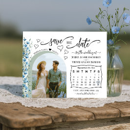 Blue Boho Wildblumen Foto & Kalender Hochzeit Save The Date