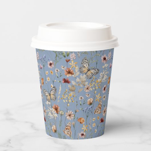 Blue Boho Wildblumen Pappbecher (Vorderseite)