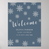 Blue Boho Winter Snow Baby Dusche Willkommenspende Poster (Vorne)