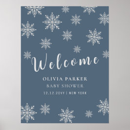 Blue Boho Winter Snow Baby Dusche Willkommenspende Poster