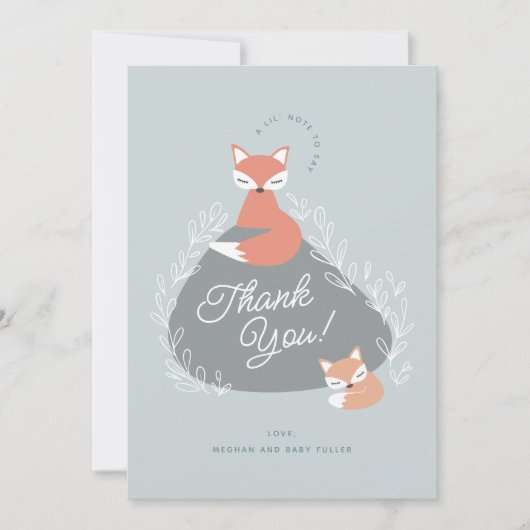 Blue Boho Woodland Foxes Babydusche Flat Dankeskarte (Vorderseite)