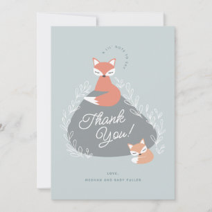 Blue Boho Woodland Foxes Babydusche Flat Dankeskarte