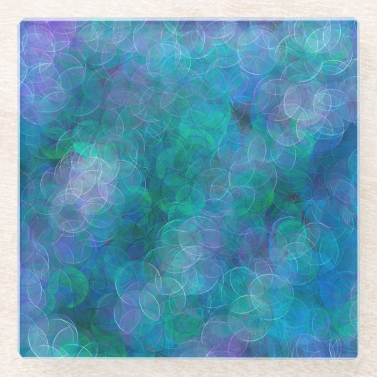 Blue Bokeh Abstrakte digitale Kunst Glasuntersetzer (Vorderseite)