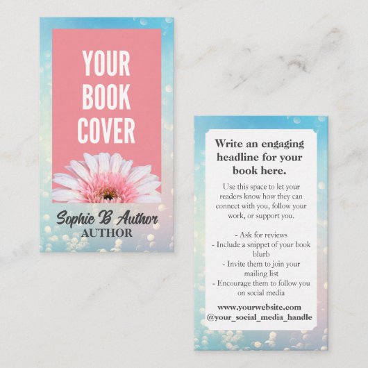 Blue Bokeh Author and Writer Book Cover Visitenkarte (Vorne/Hinten)