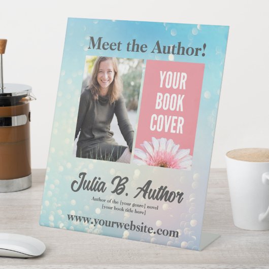 Blue Bokeh Autor Buchsignierung oder Buchstart Sockelschild (In Situ)