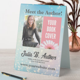 Blue Bokeh Autor Buchsignierung oder Buchstart Tischaufsteller