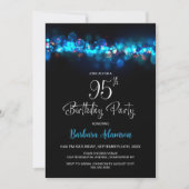 Blue Bokeh Black 95th Birthday Party Einladung (Vorderseite)