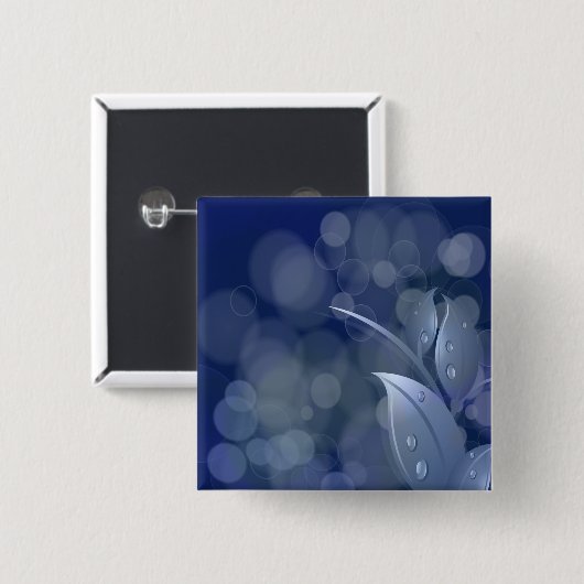 Blue Bokeh-Blätter Button (Vorne & Hinten)