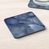 Blue Bokeh-Blätter Getränkeuntersetzer (Linke Seite)