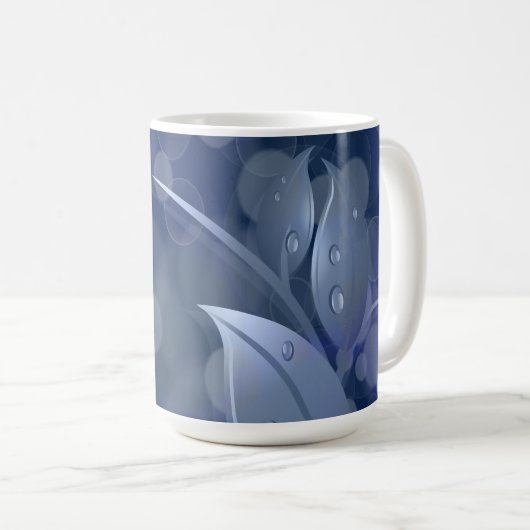 Blue Bokeh-Blätter Kaffeetasse (VorderseiteRechts)