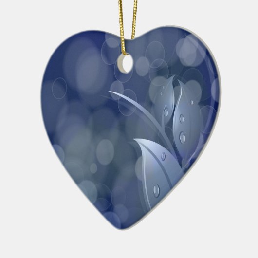 Blue Bokeh-Blätter Keramik Ornament (Links)