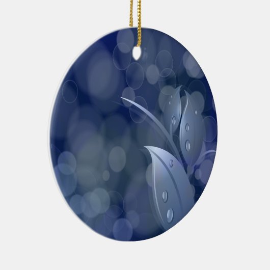 Blue Bokeh-Blätter Keramik Ornament (Rechts)