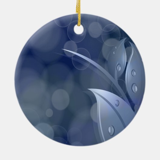 Blue Bokeh-Blätter Keramik Ornament (Hinten)