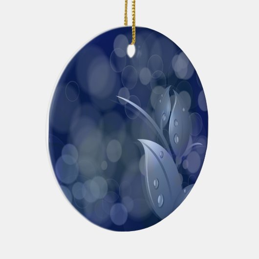 Blue Bokeh-Blätter Keramikornament (Rechts)